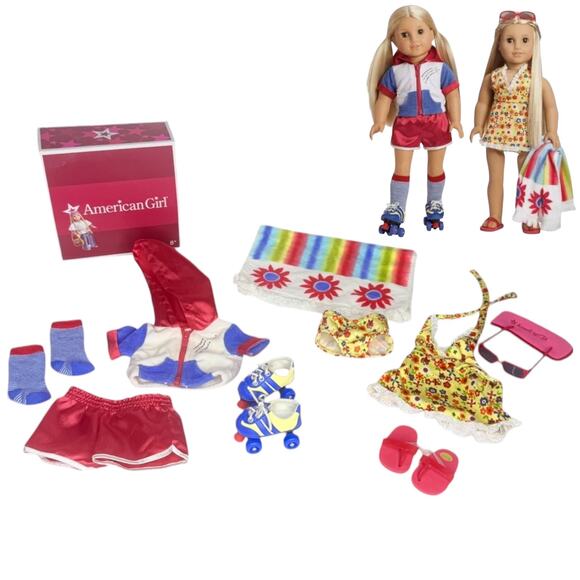 American Girl Julie 2in1 Summer Set Roller Skates Towel Shoes Socks Top Swimsuit - Picture 1 of 12